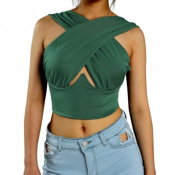 Women's Criss Cross Tank Tops Sexy Sleeveless Solid Color Cutout Front Crop 